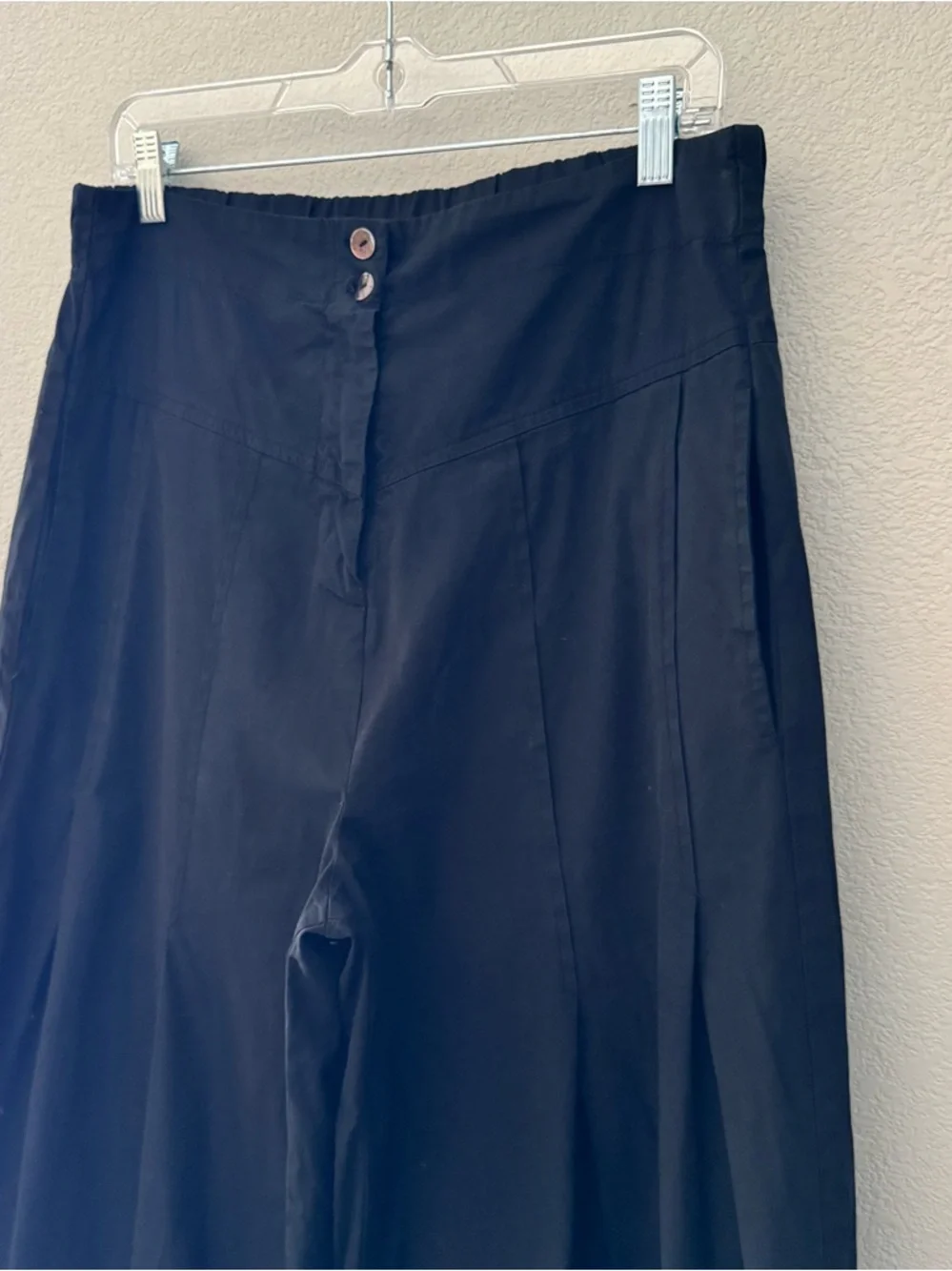 Eleven Stitch Design Wide Leg Pants Large Black Cotton Poplin Minimalist Boho - Picture 5 of 10